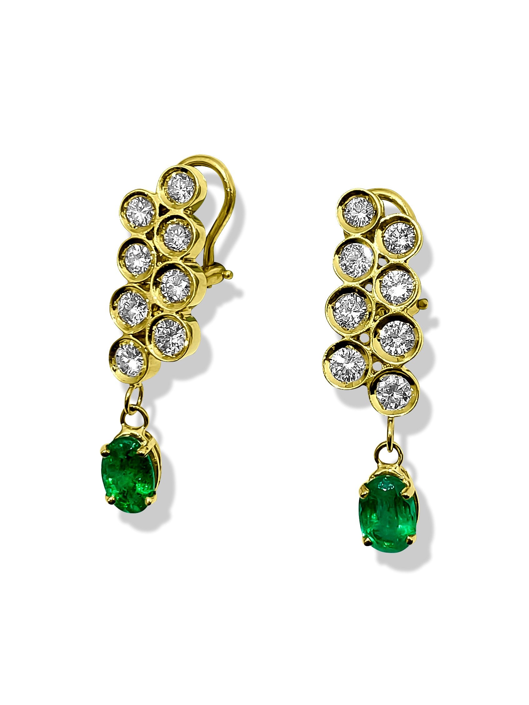 Womens 3.50ct Diamond & Emerald Dangle Earrings